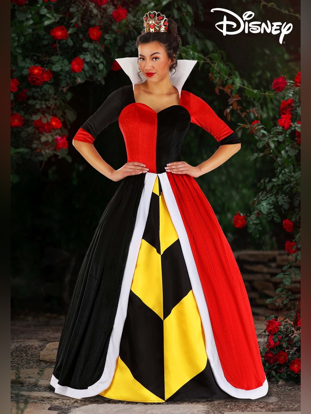 Deluxe Disney Queen of Hearts Velvet Costume Dress & Crown Women's Size Medium